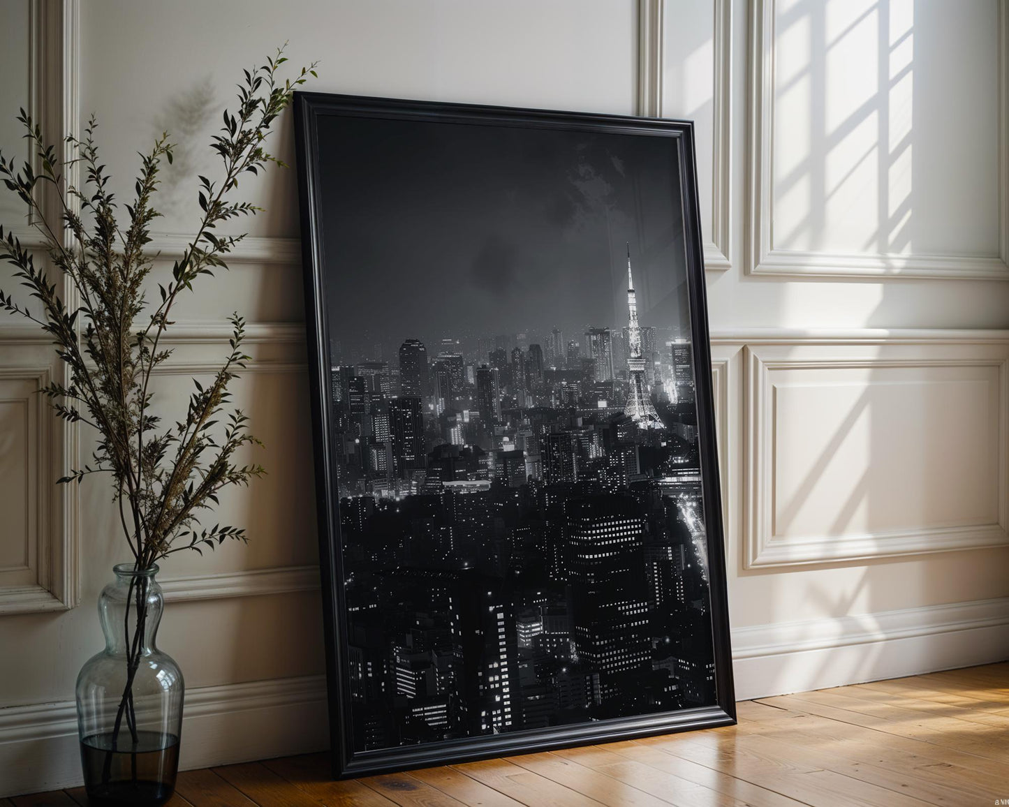World Landmark | Tokyo Cityscape Print | Black and White Night Skyline Photography wall art print, black and white architectural poster, minimalist modern Scandinavian wall decor, Monohaus
