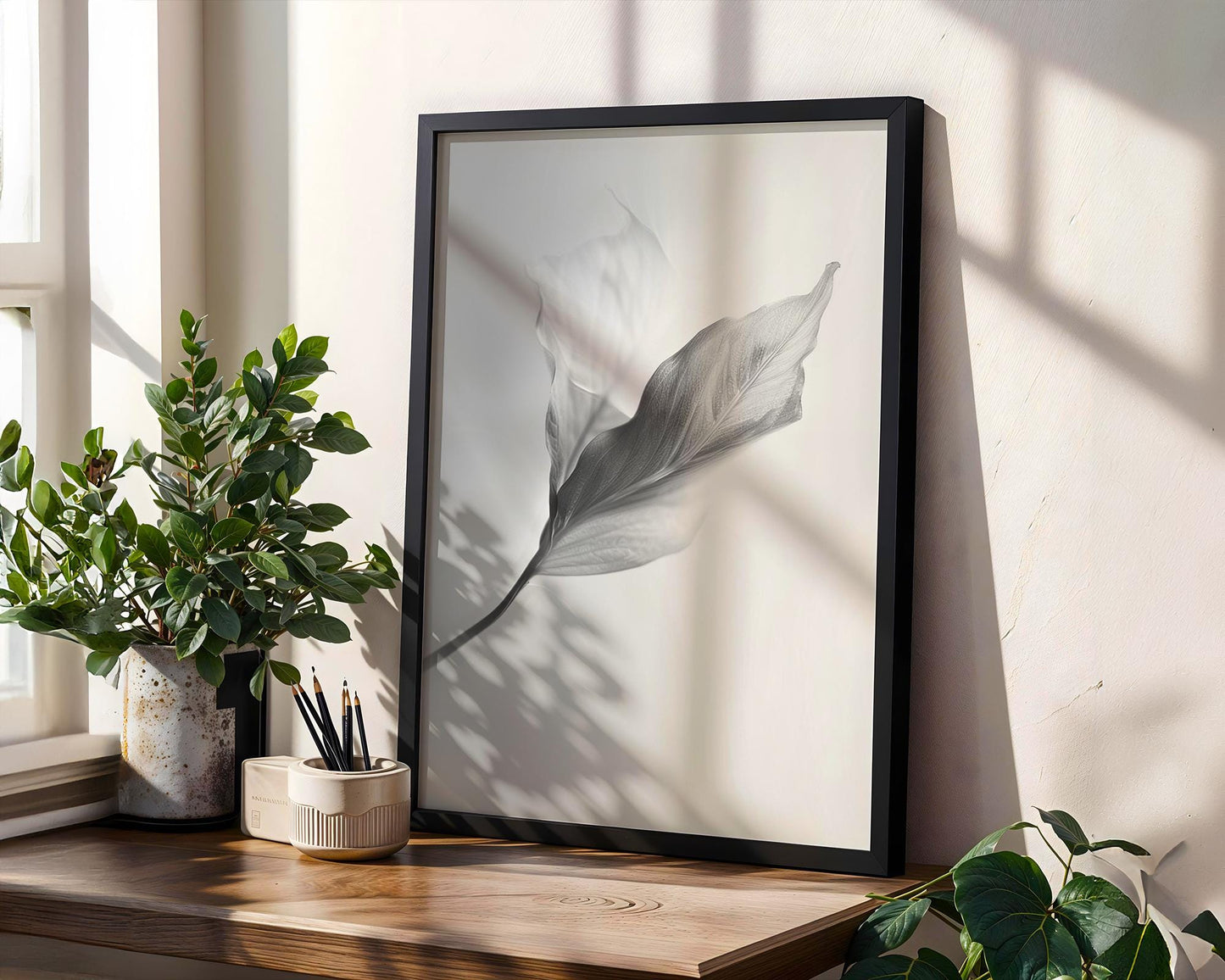 Botanical Photo | Abstract Leaf Macro Photography Print | Black & White Minimal abstract wall art print, geometric minimalist poster, modern Scandinavian decor, Monohaus