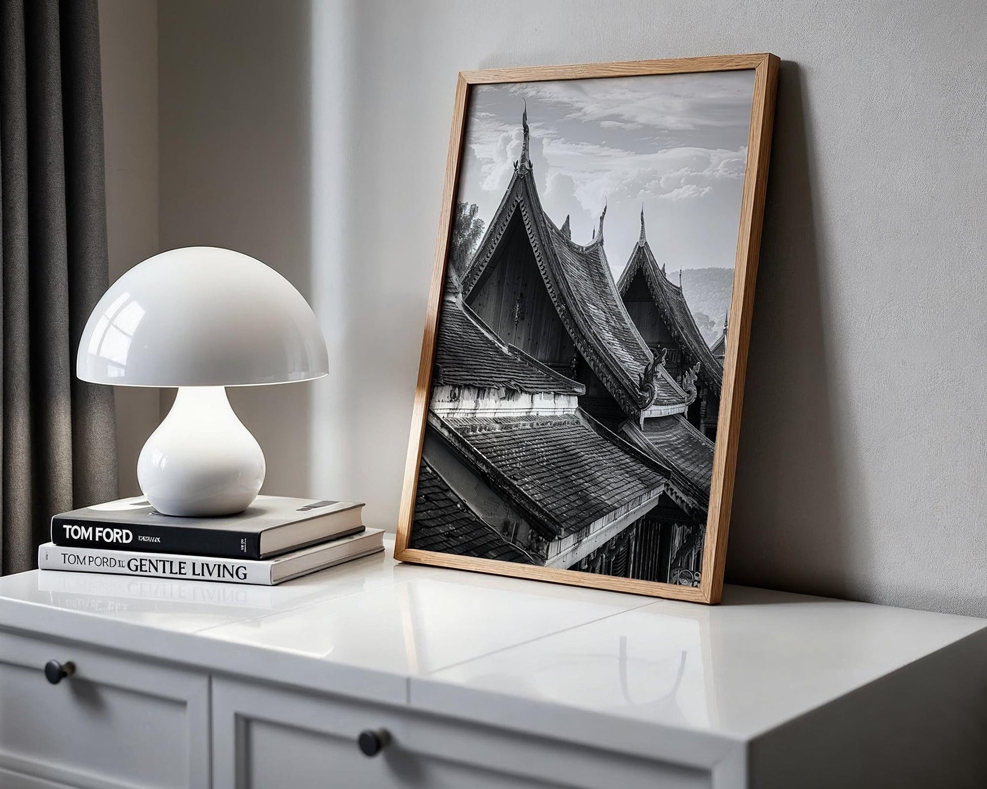 World Landmark | Laos Temple Roof Print | Luang Prabang Architecture Photography wall art print, black and white architectural poster, minimalist modern Scandinavian wall decor, Monohaus