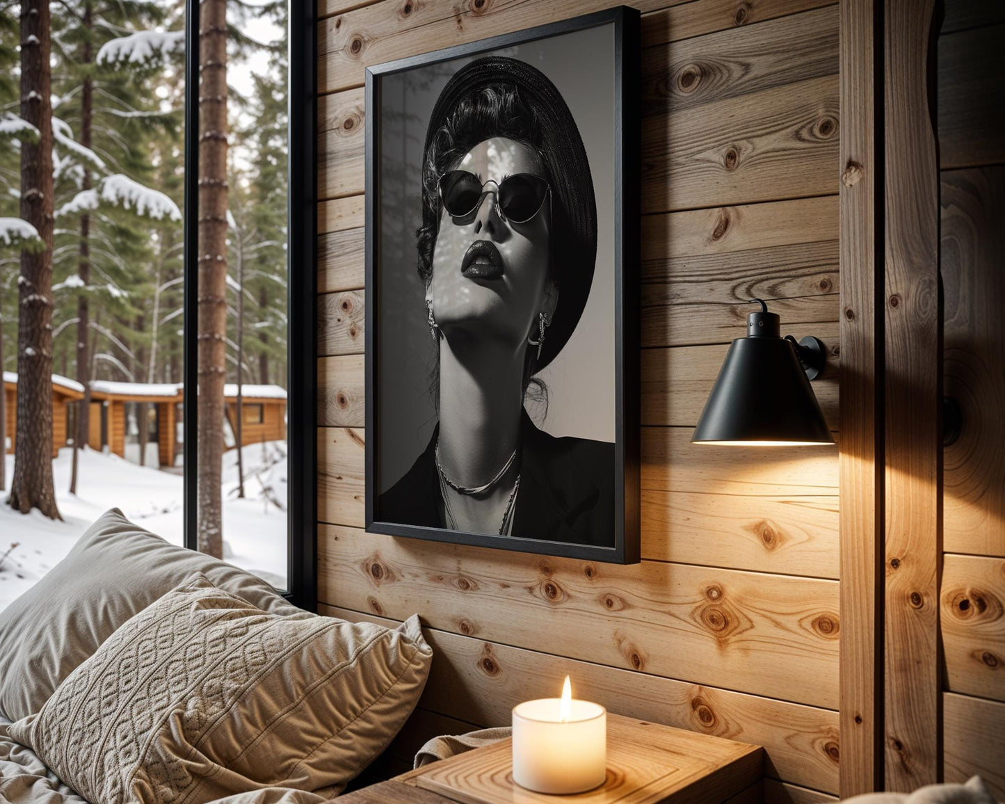 Minimal Wall Art Glamorous Woman in Sunglasses Art Print | Retro Fashion Photo wall art print, minimalist black and white poster, modern Scandinavian wall decor, Monohaus