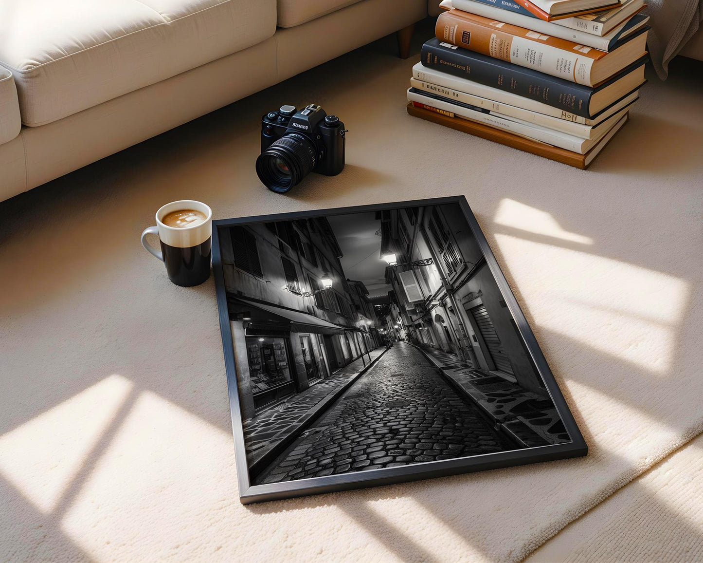 World Landmark | Antibes France Photography Print | Black and White European Street black and white photo print, minimalist monochrome wall art poster for modern interiors, Monohaus