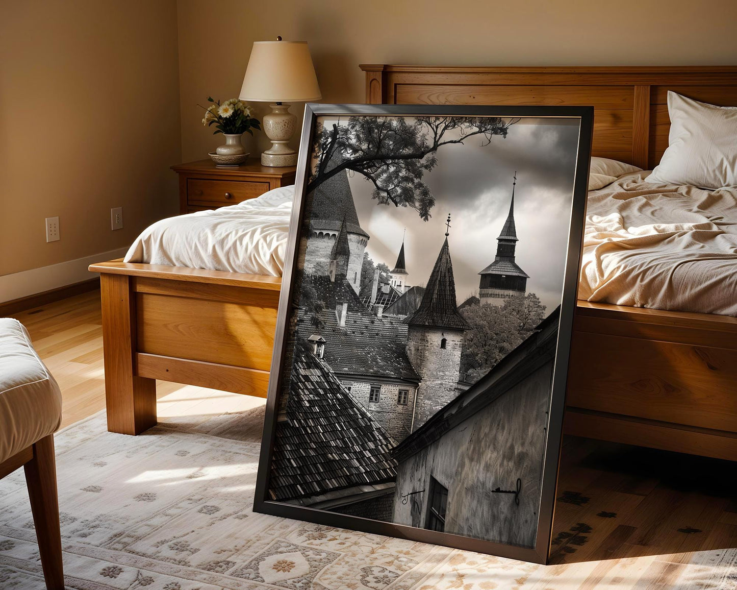 World Landmark | Tallinn Old Town Rooftops Print | Black and White Estonia Architecture