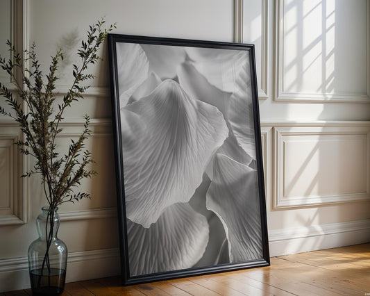 Botanical Photo | Soft Minimal Wall Art Petals Print | White Floral Poster wall art print, minimalist black and white poster, modern Scandinavian wall decor, Monohaus