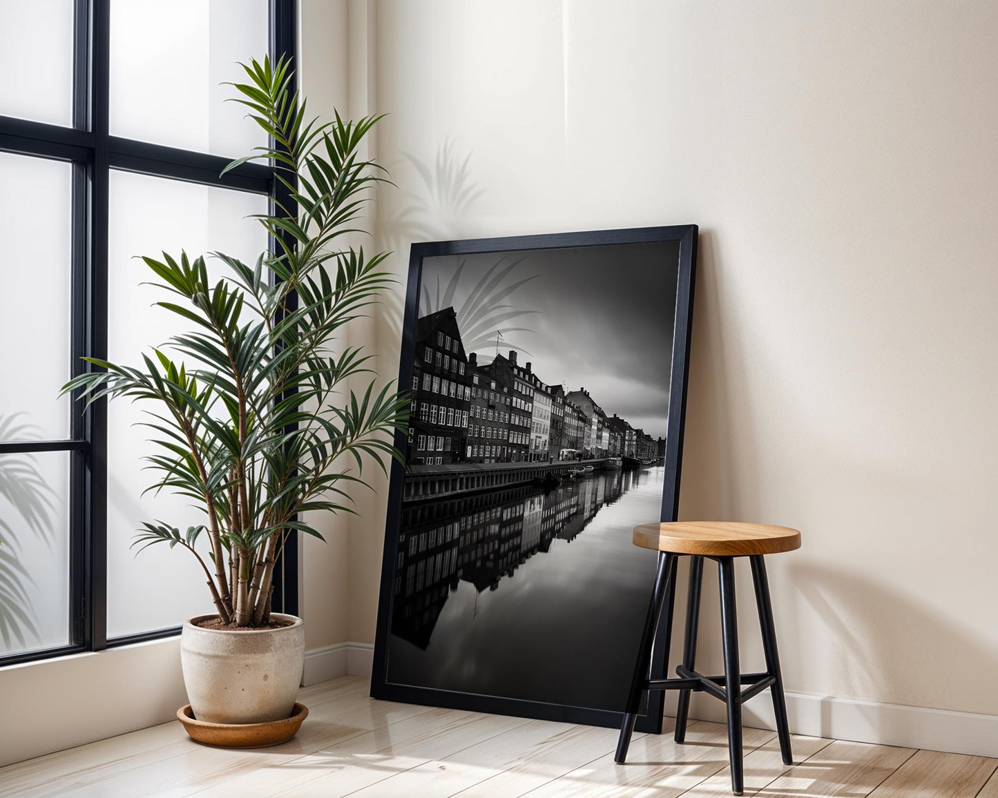 World Landmark | Copenhagen Canal Print | Black & White Scandi Architecture wall art print, black and white architectural poster, minimalist modern Scandinavian wall decor, Monohaus