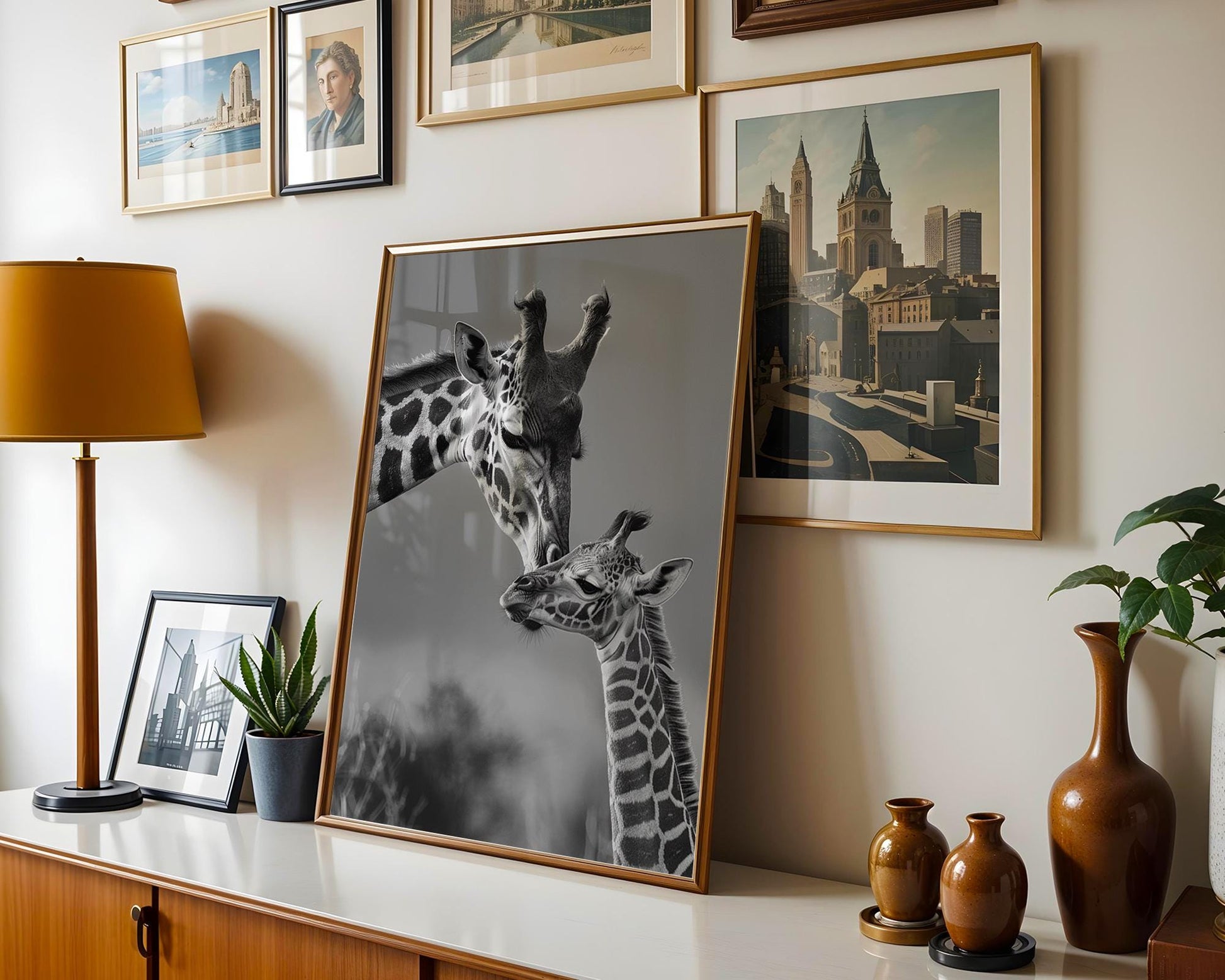 Wildlife Poster | Giraffe Mother & Calf Print • Minimalist Black and White Safari Wall Art wall art print, minimalist black and white poster, modern Scandinavian wall decor, Monohaus