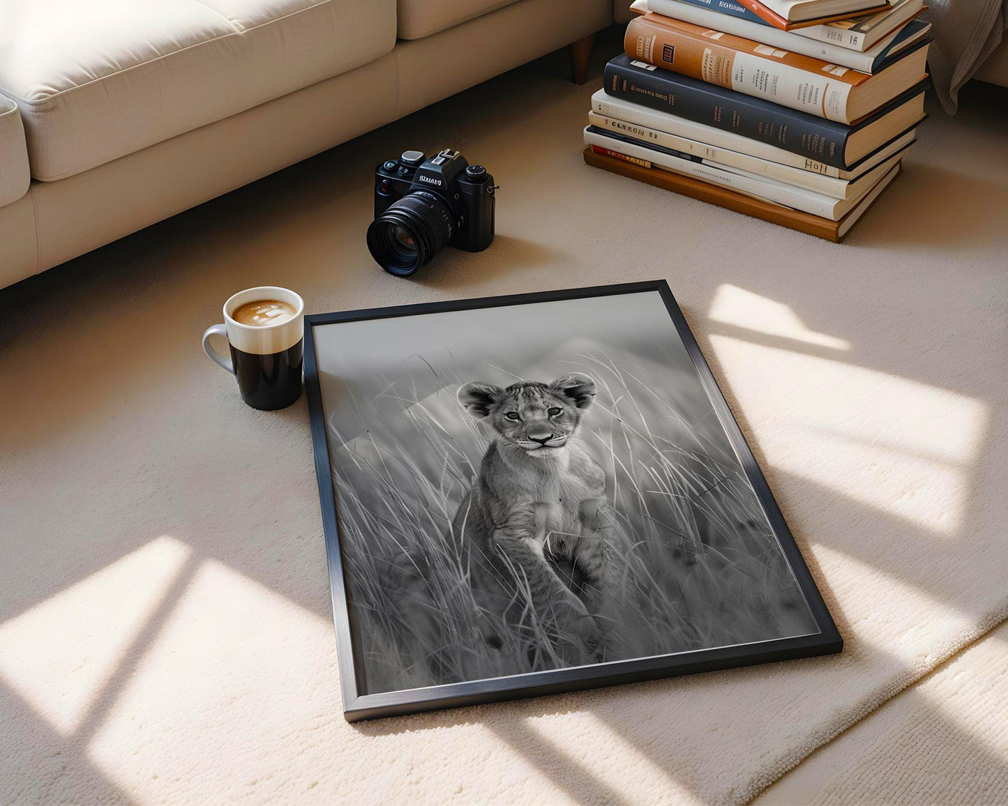 Wildlife Poster | Lion Cub Portrait Print | Minimalist Black & White Photography wall art print, minimalist black and white poster, modern Scandinavian wall decor, Monohaus