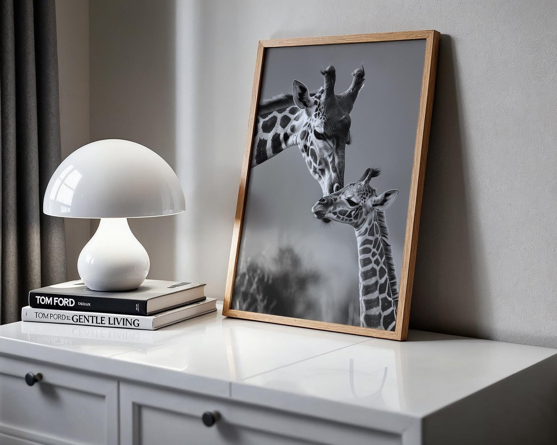 Wildlife Poster | Giraffe Mother & Calf Print • Minimalist Black and White Safari Wall Art wall art print, minimalist black and white poster, modern Scandinavian wall decor, Monohaus