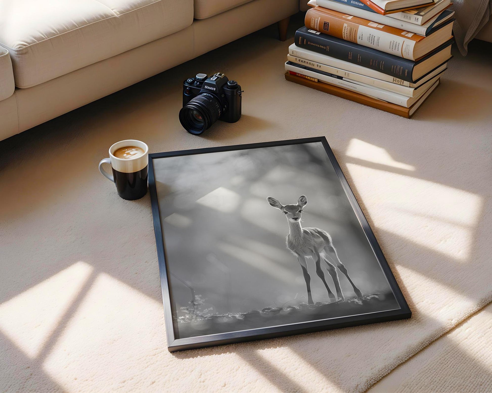 Wildlife Poster | Black & White Fawn Art Print | Minimalist Scandinavian Decor wall art print, minimalist black and white poster, modern Scandinavian wall decor, Monohaus