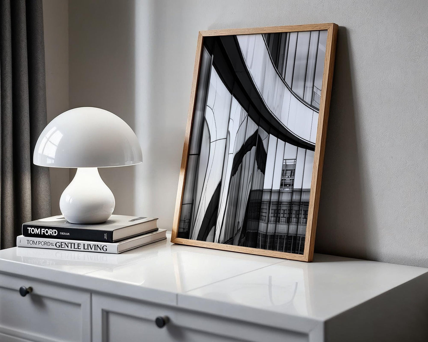 Minimal Wall Art Curved Facade | Modern Urban Architecture Photography wall art print, black and white architectural poster, minimalist modern Scandinavian wall decor, Monohaus