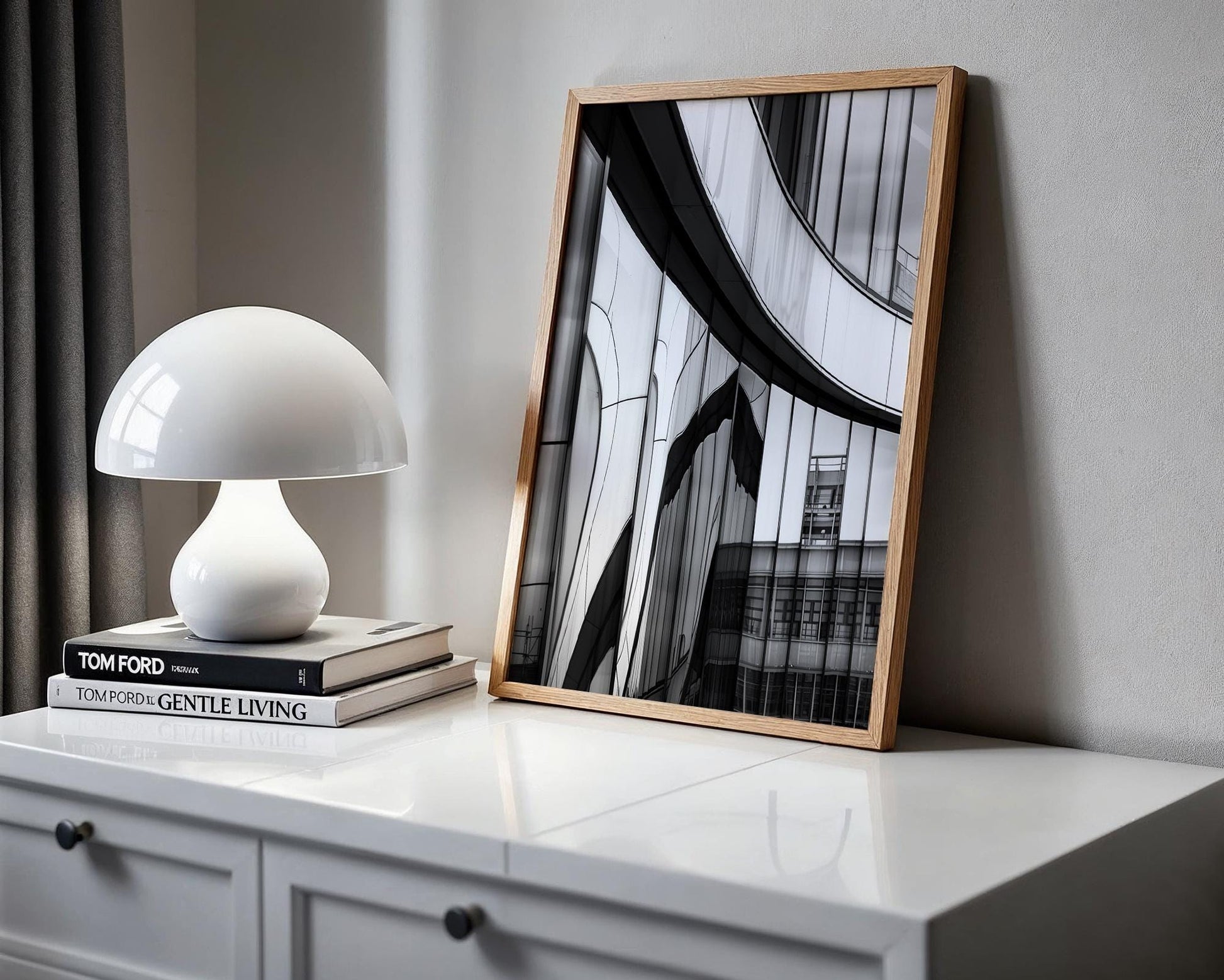 Minimal Wall Art Curved Facade | Modern Urban Architecture Photography wall art print, black and white architectural poster, minimalist modern Scandinavian wall decor, Monohaus