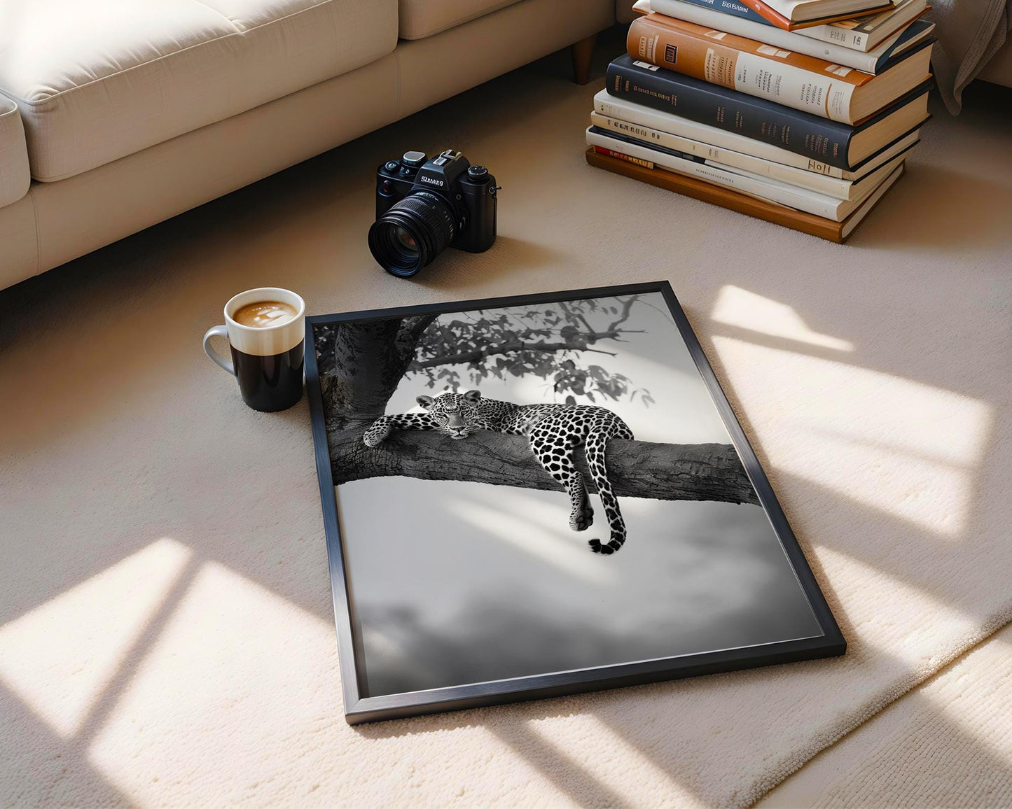 Wildlife Poster | Leopard in Tree Photography Print | Minimalist Safari Wall Art wall art print, minimalist black and white poster, modern Scandinavian wall decor, Monohaus