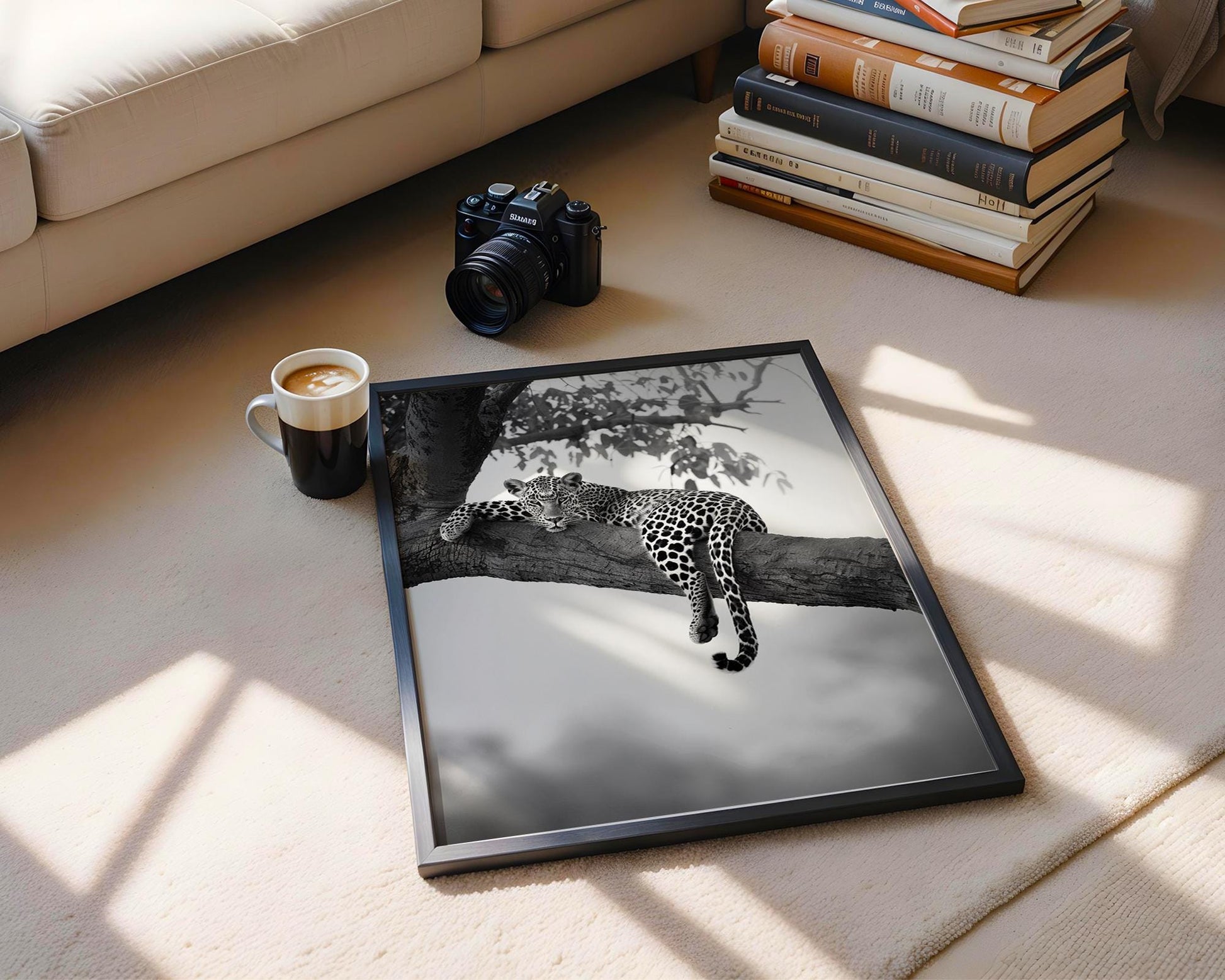 Wildlife Poster | Leopard in Tree Photography Print | Minimalist Safari Wall Art wall art print, minimalist black and white poster, modern Scandinavian wall decor, Monohaus