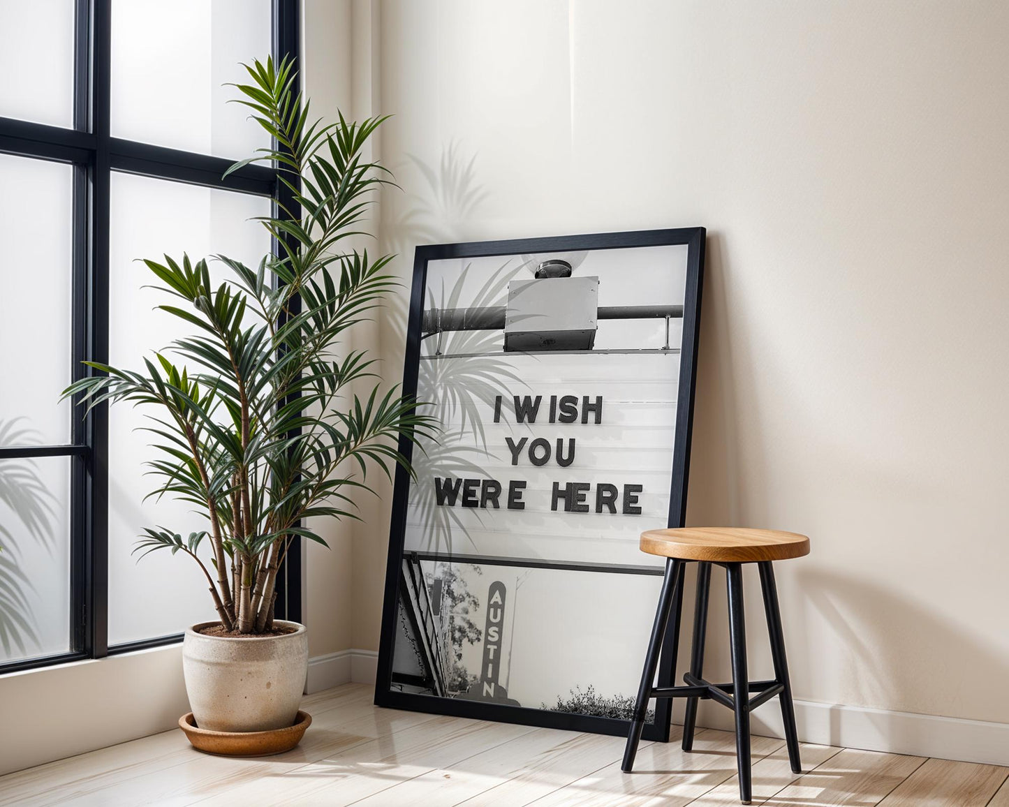 Designer Wall Art | I Wish You Were Here Print | Austin Texas Marquee Sign Art wall art print, minimalist black and white poster, modern Scandinavian wall decor, Monohaus