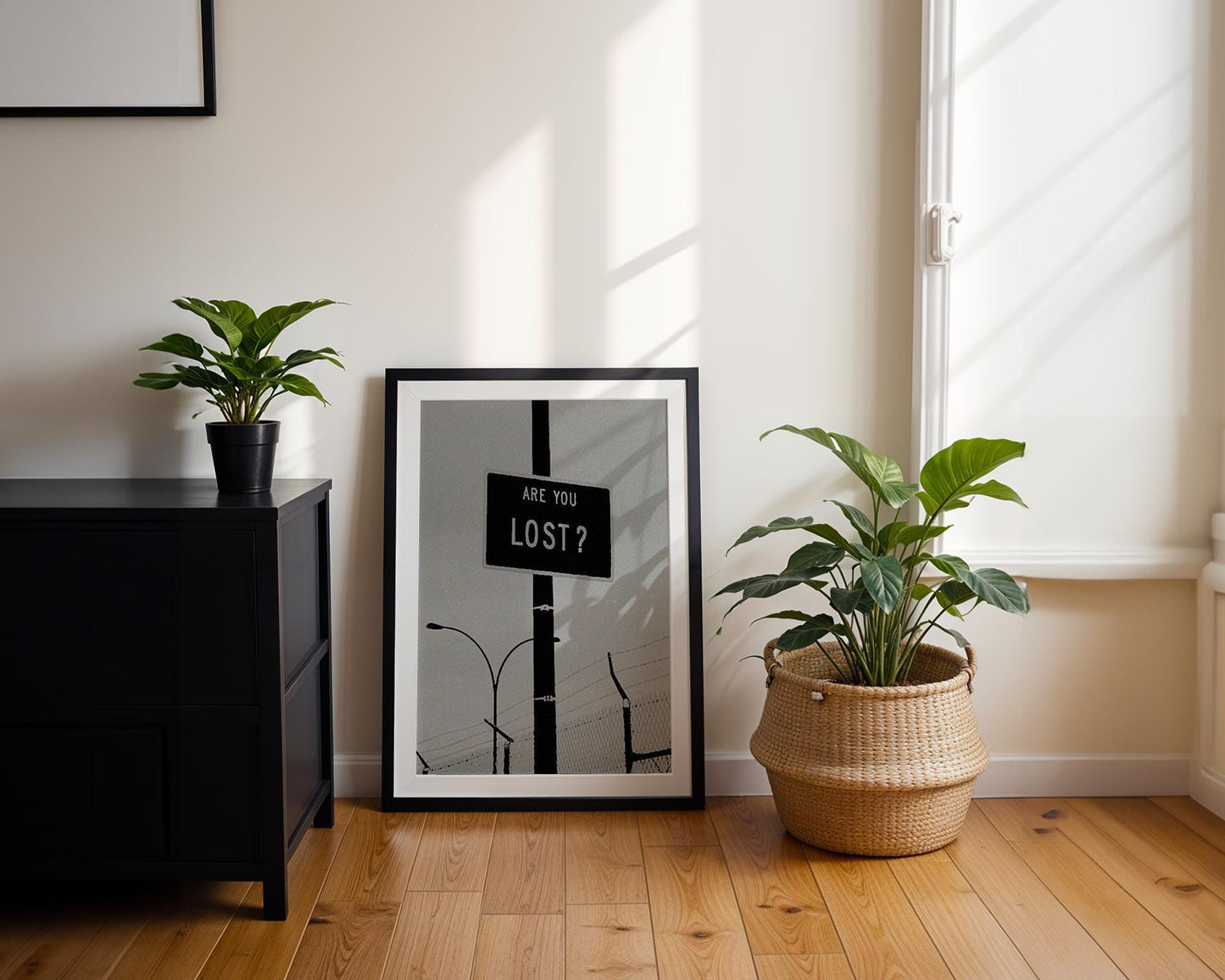 Designer Wall Art | Are You Lost Sign Print | Minimalist Black and White Decor wall art print, minimalist black and white poster, modern Scandinavian wall decor, Monohaus