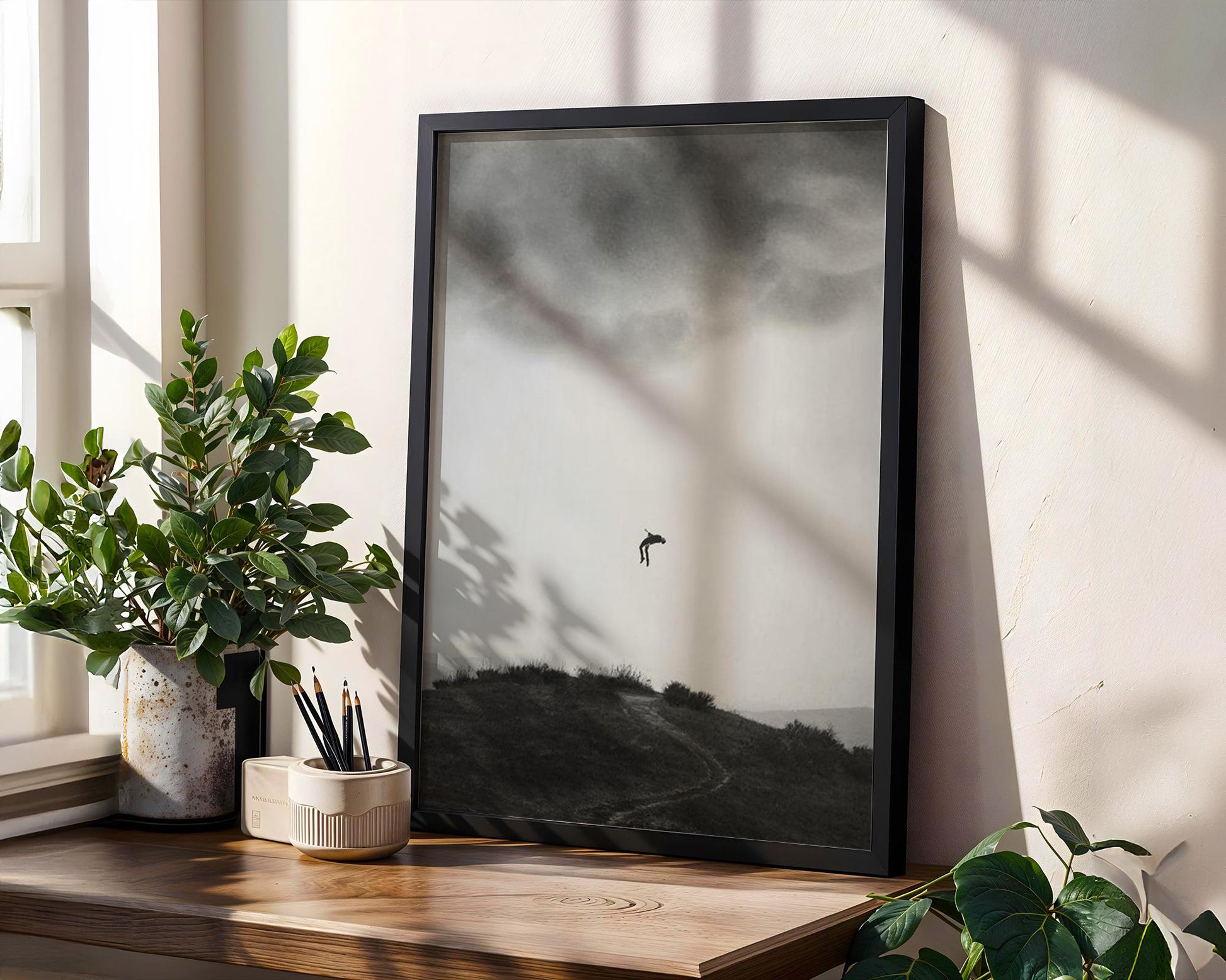 Designer Wall Art | Minimalist Falling Figure Print | Black & White Modern Poster wall art print, minimalist black and white poster, modern Scandinavian wall decor, Monohaus