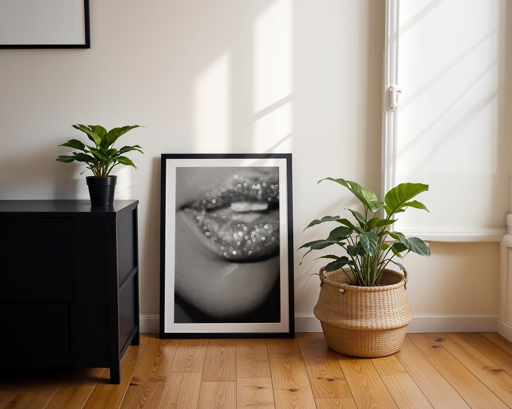 Glitter Lips Photography Print | Monochrome Glam Wall Art wall art print, minimalist black and white poster, modern Scandinavian wall decor, Monohaus