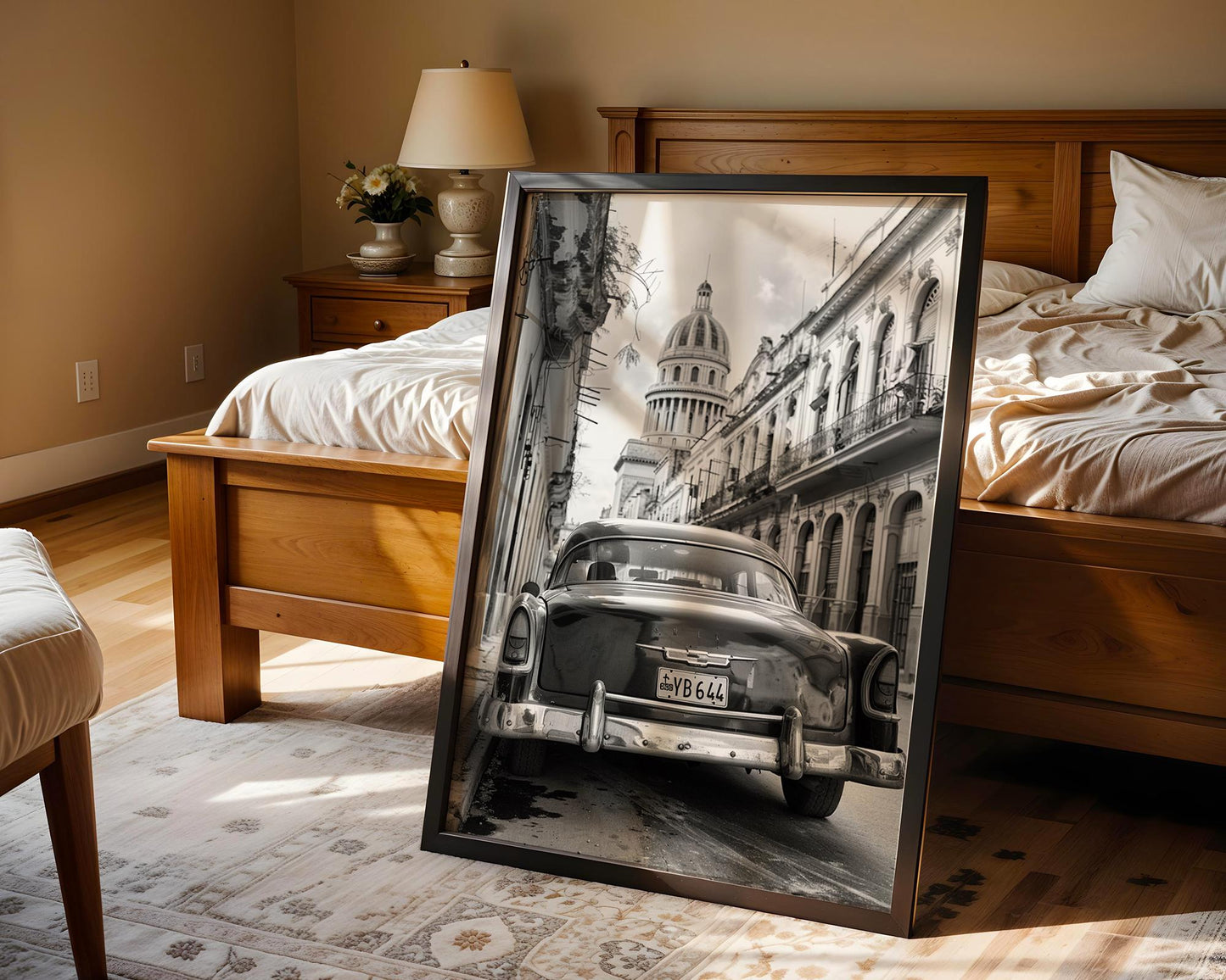 World Landmark | Havana Cuba Capitol & Classic Car Black and White Photography Print