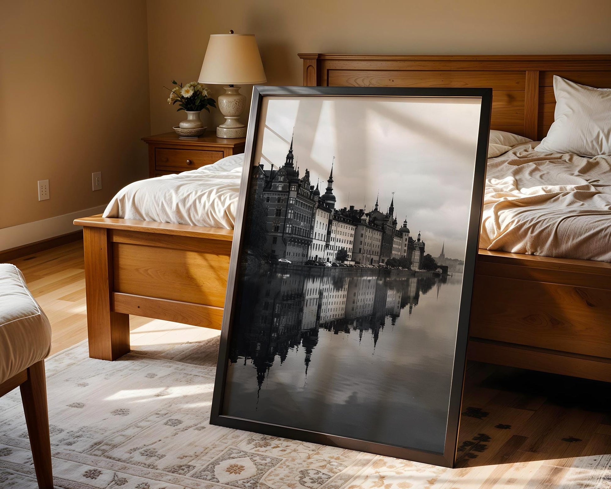 World Landmark | Stockholm Waterfront Print | Black and White Photography, Nordic Architecture wall art print, black and white architectural poster, minimalist modern Scandinavian wall decor, Monohaus