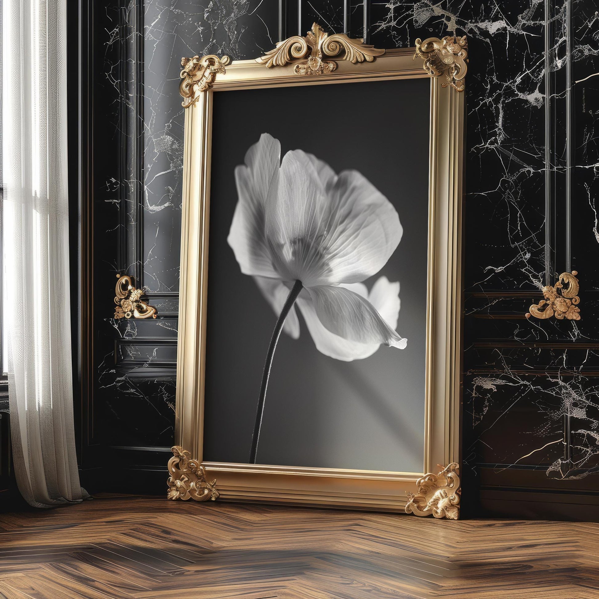 Black and White Floral Print | Modern Minimalist Wall Art wall art print, minimalist black and white poster, modern Scandinavian wall decor, Monohaus