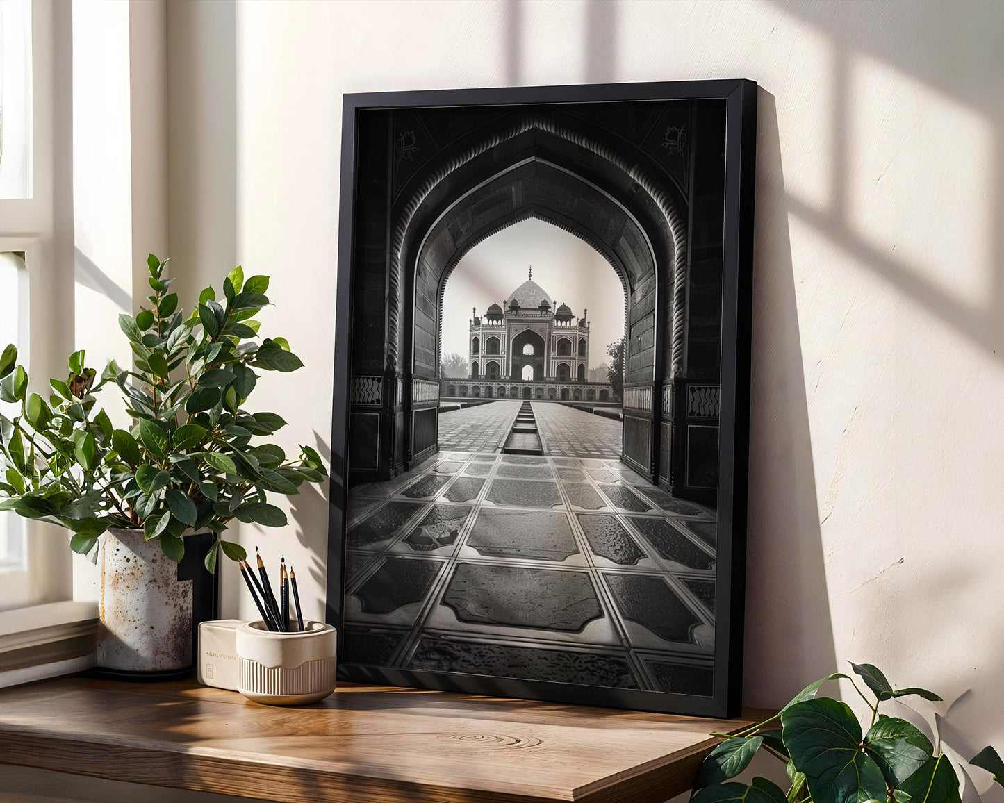 World Landmark | Humayun’s Tomb Archway Print | Black & White Delhi Photography wall art print, minimalist black and white poster, modern Scandinavian wall decor, Monohaus