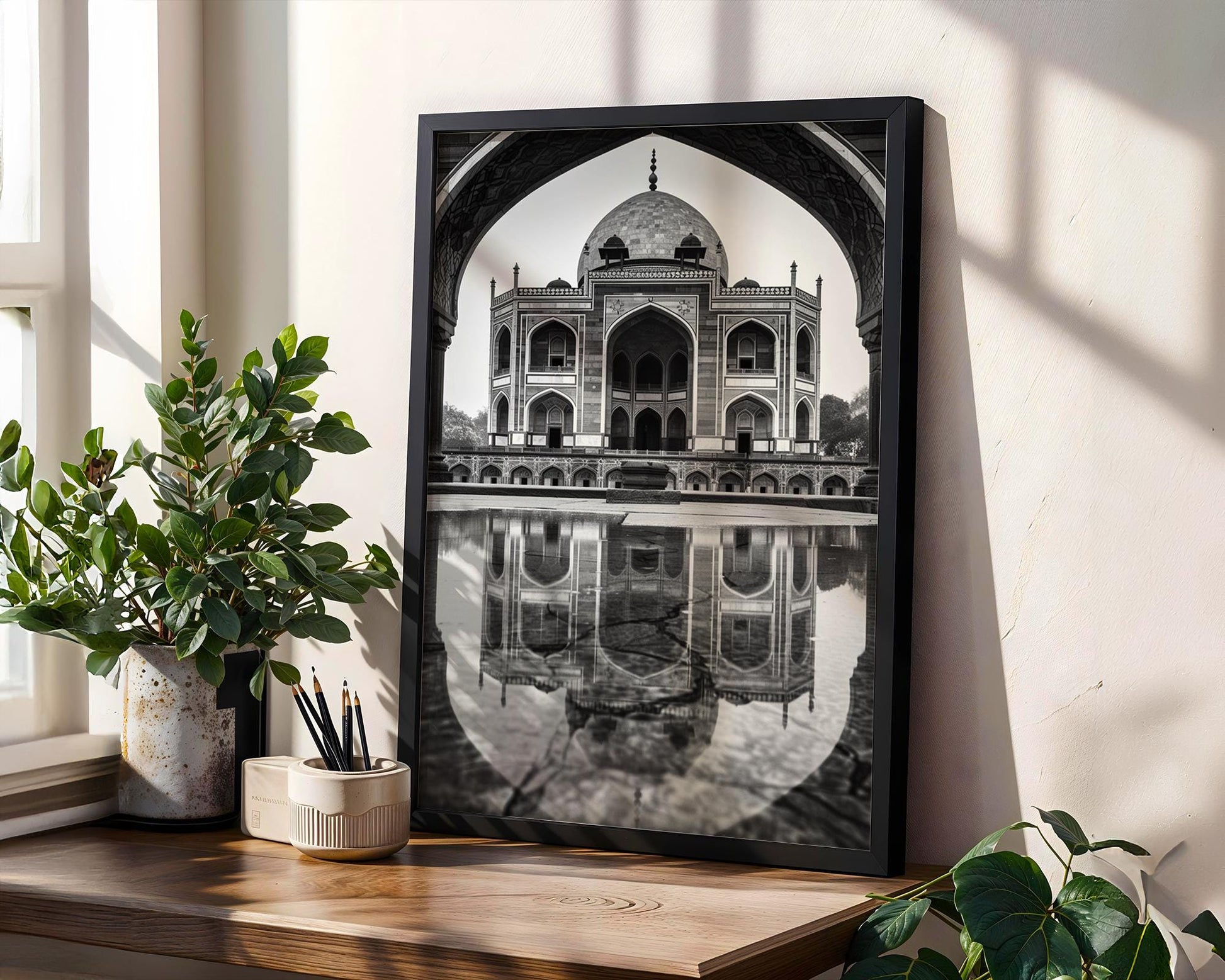 World Landmark | Humayun's Tomb Black and White Architecture Print | Indian Monument Wall Art wall art print, black and white architectural poster, minimalist modern Scandinavian wall decor, Monohaus