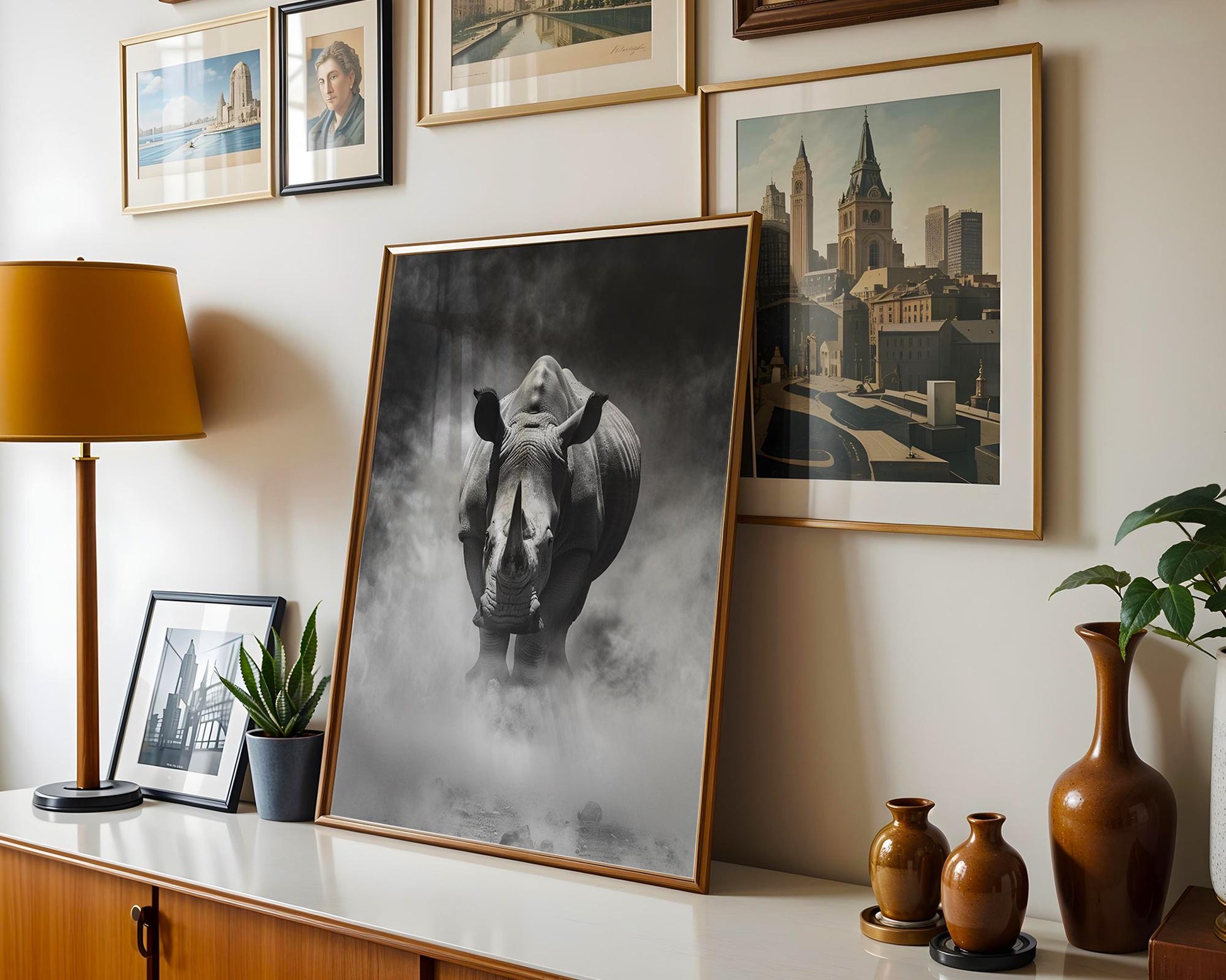 Wildlife Poster | Rhino Fine Art Photography · Black & White Safari Animal wall art print, minimalist black and white poster, modern Scandinavian wall decor, Monohaus