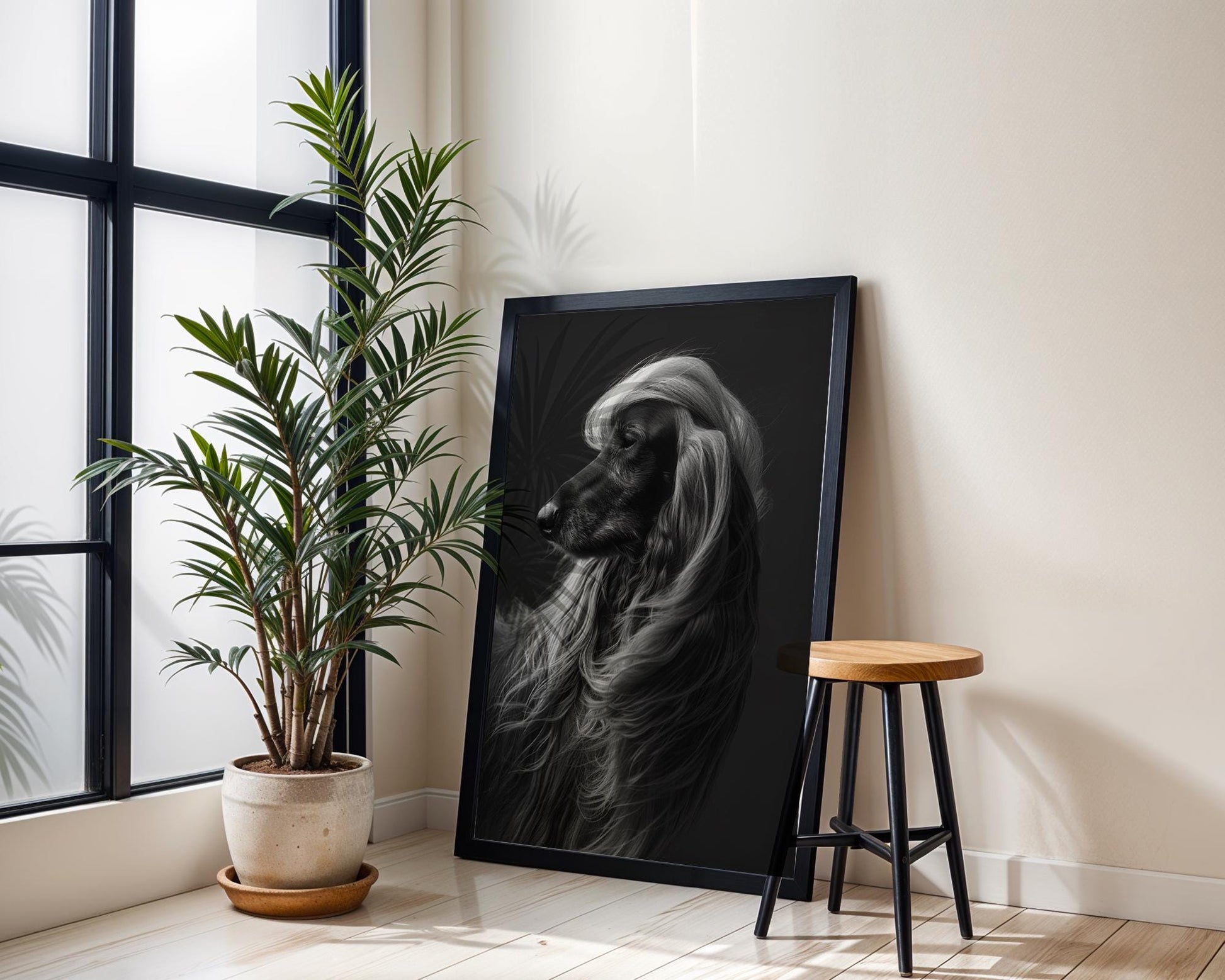 Dog Photography Afghan Hound Portrait Print | Modern Black and White wall art print, minimalist black and white poster, modern Scandinavian wall decor, Monohaus