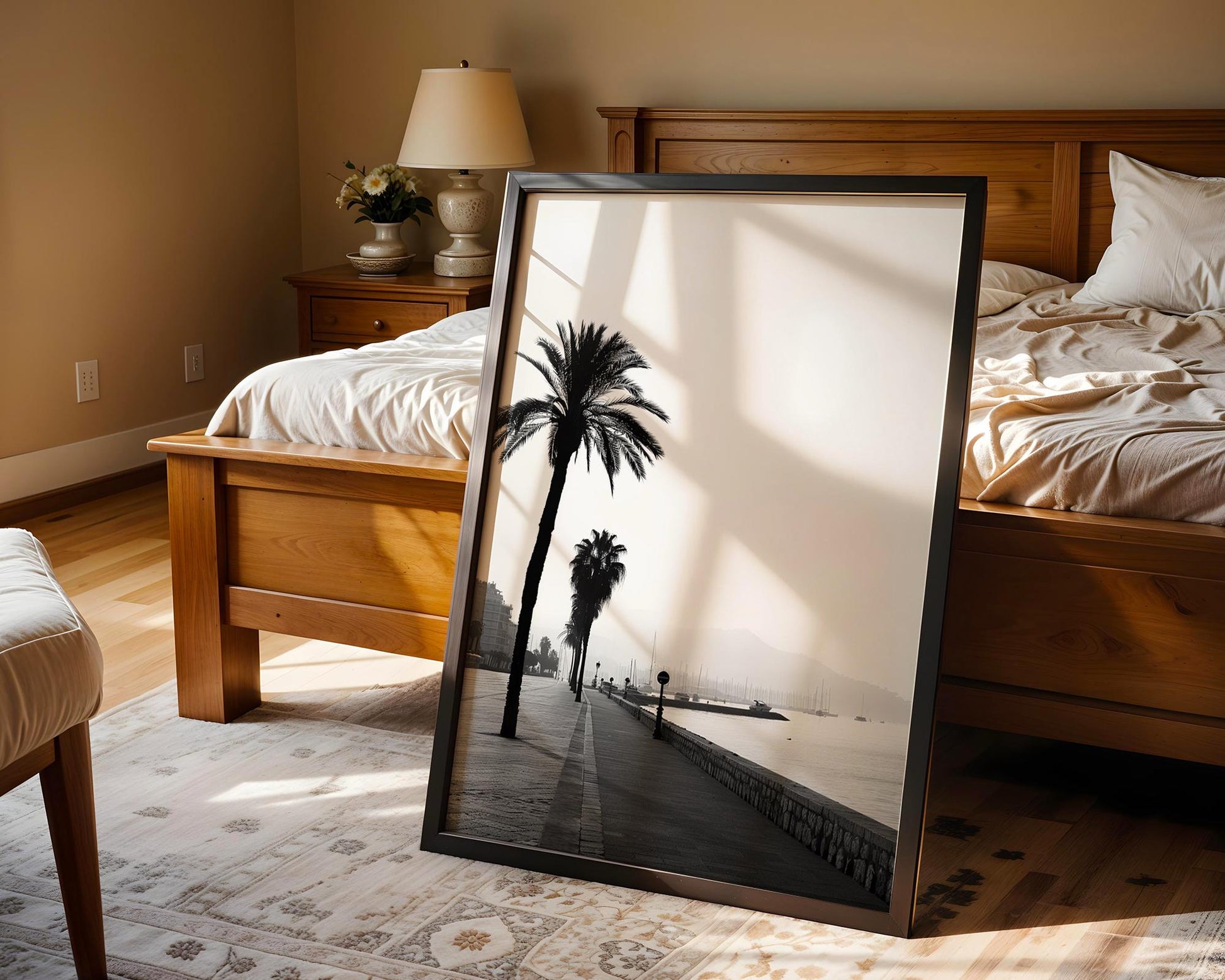 World Landmark | Cannes Promenade Palm Tree Print | French Riviera Black and White Photography wall art print, minimalist black and white poster, modern Scandinavian wall decor, Monohaus