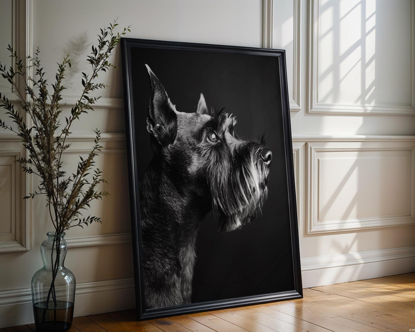Dog Photography Schnauzer Portrait Print | Modern Black and White Pet Home Decor wall art print, minimalist black and white poster, modern Scandinavian wall decor, Monohaus