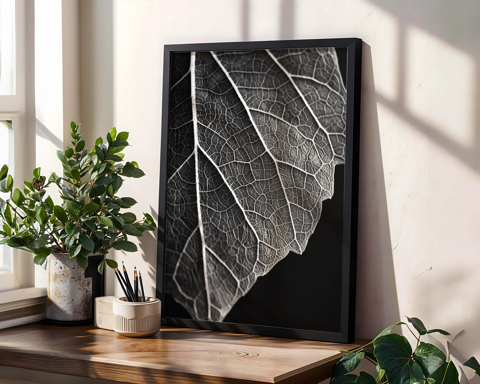 Botanical Photo | Abstract Leaf Macro Photography Print | Black & White Minimal abstract wall art print, geometric minimalist poster, modern Scandinavian decor, Monohaus