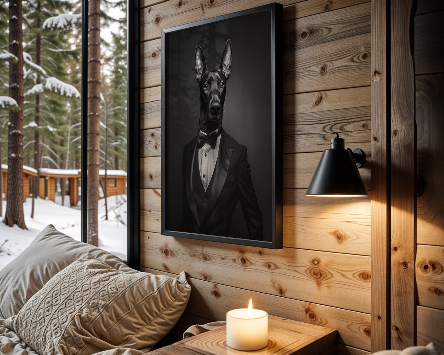 Dog Photography Doberman in Tuxedo Print | Modern Pet Portrait, Black Tie wall art print, minimalist black and white poster, modern Scandinavian wall decor, Monohaus