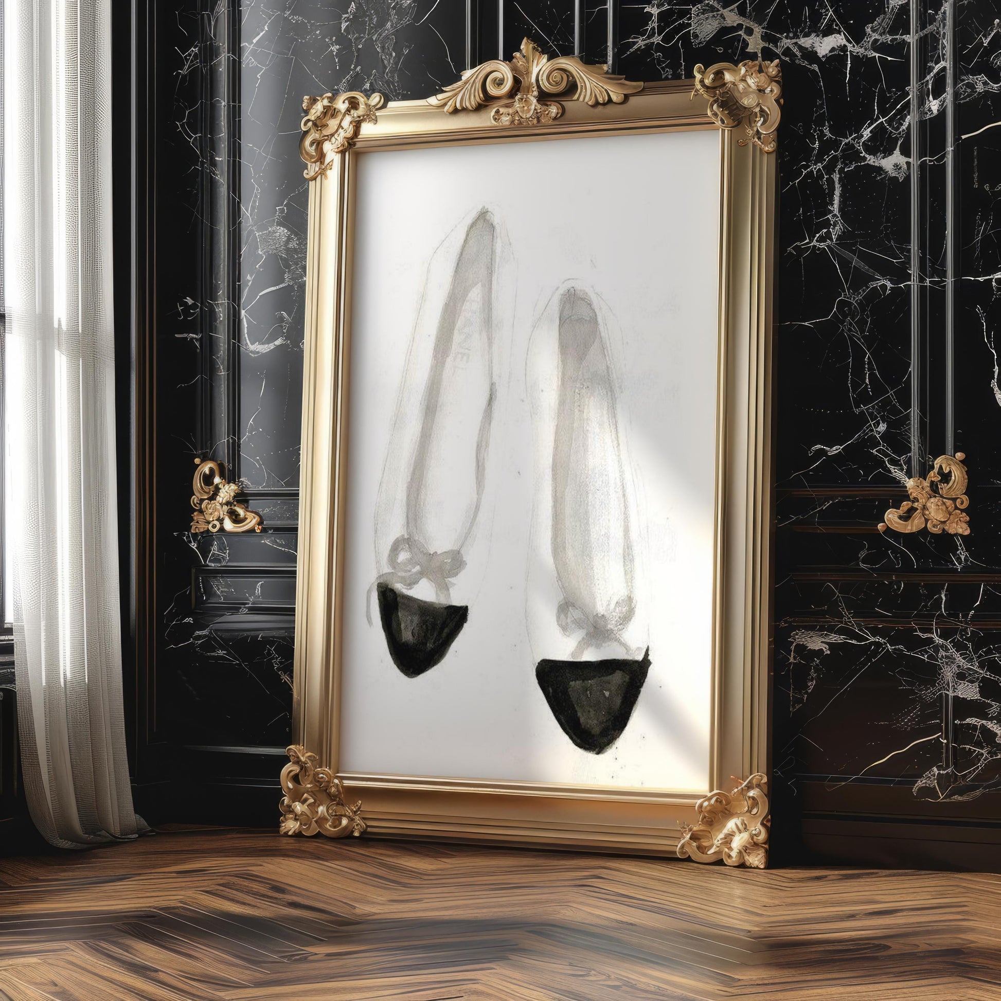 Designer Wall Art | Ballet Flats Watercolor Art Print | Minimalist Shoe Poster wall art print, minimalist black and white poster, modern Scandinavian wall decor, Monohaus