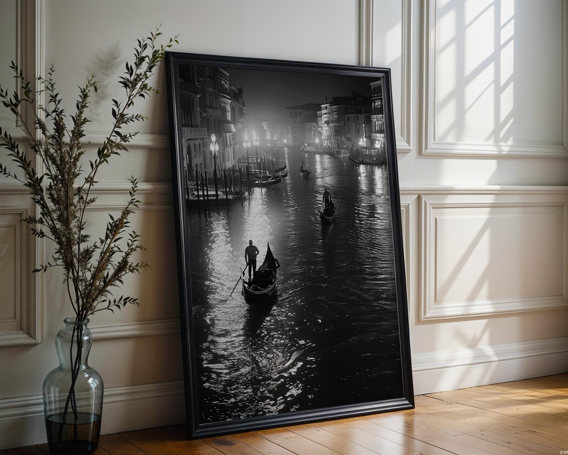 World Landmark | Venice Gondola Print | Black and White Italian Canal Photography wall art print, minimalist black and white poster, modern Scandinavian wall decor, Monohaus