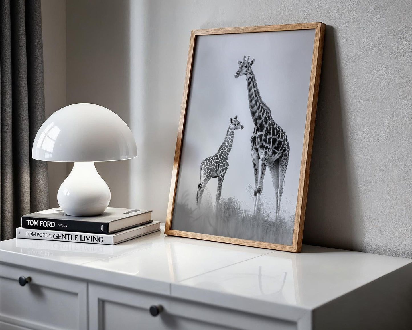 Wildlife Poster | Giraffe & Calf Print | Minimalist Black and White Photography wall art print, minimalist black and white poster, modern Scandinavian wall decor, Monohaus