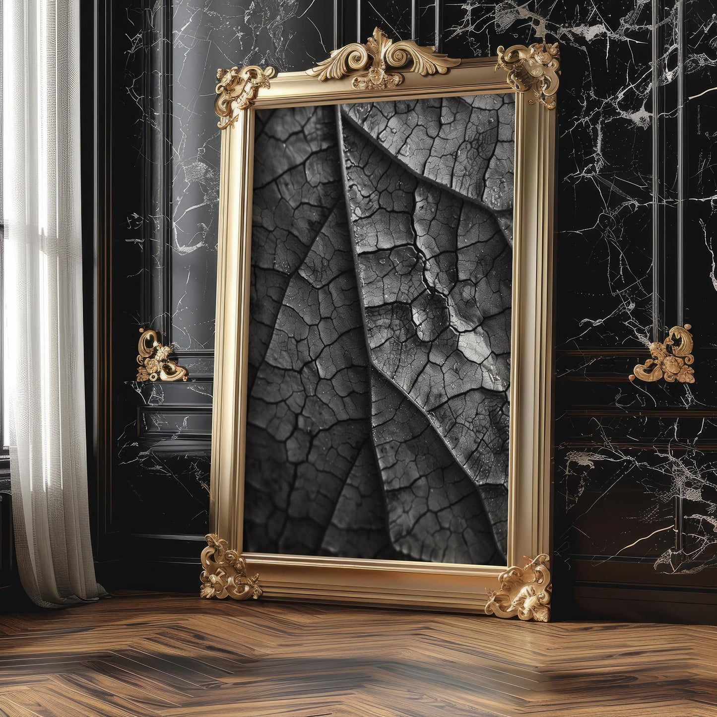 Botanical Photo | Monochrome Leaf Macro Print | Moody  Fine Art Photography wall art print, minimalist black and white poster, modern Scandinavian wall decor, Monohaus