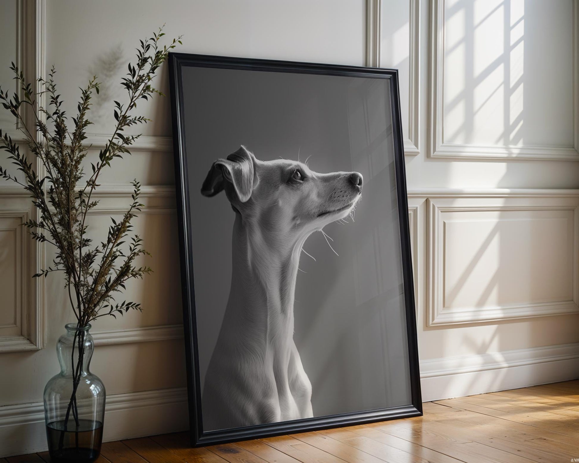Dog Photography Grey Whippet Art Print | Minimalist Pet Lover Gift wall art print, minimalist black and white poster, modern Scandinavian wall decor, Monohaus