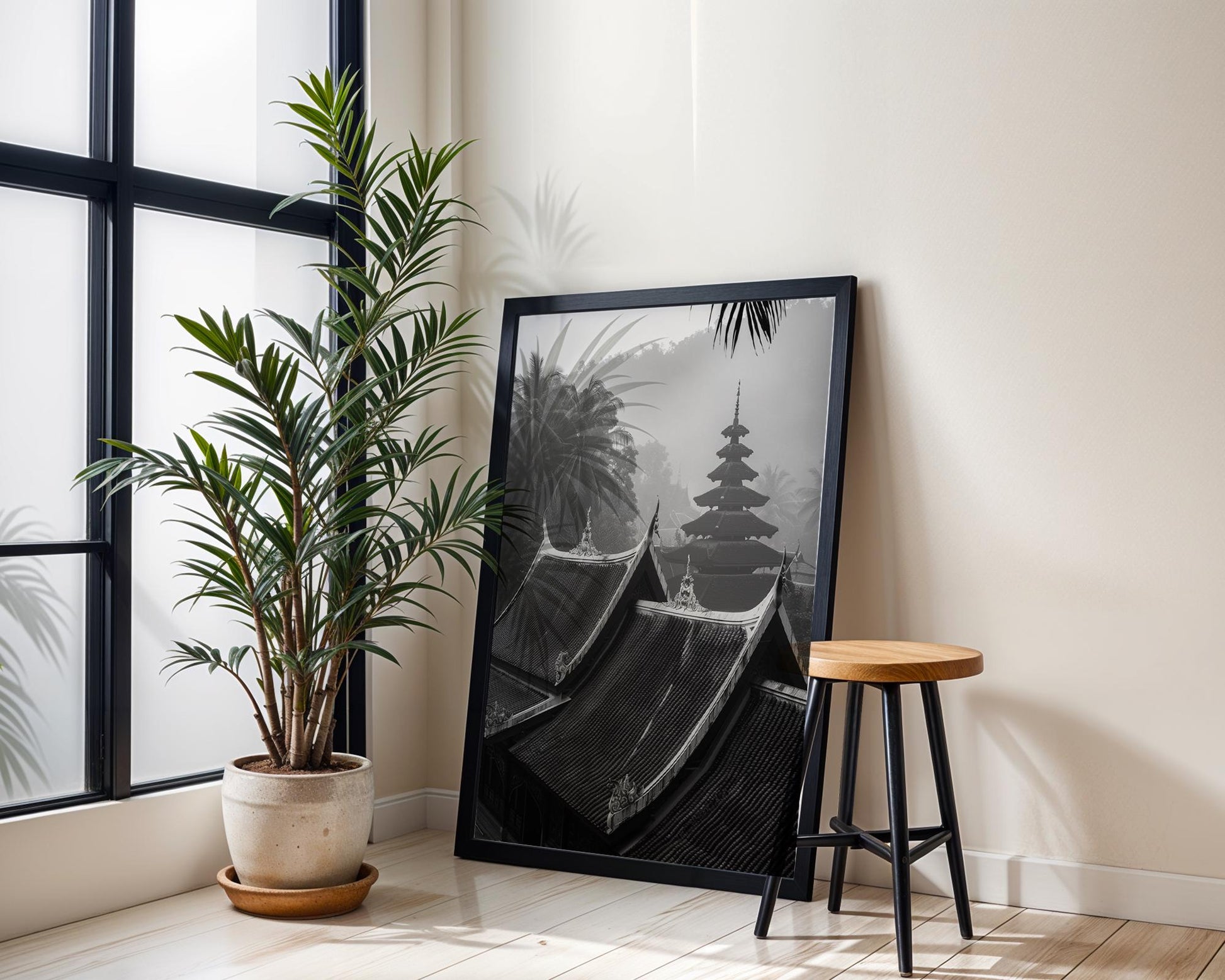 World Landmark | Laos Temple Print | Luang Prabang Photography, Black and White Art wall art print, minimalist black and white poster, modern Scandinavian wall decor, Monohaus