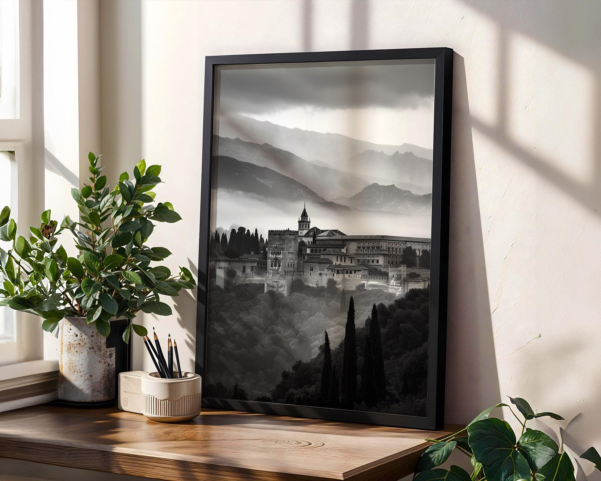 World Landmark | Alhambra Palace Print | Black and White Spanish Architecture Photography wall art print, black and white architectural poster, minimalist modern Scandinavian wall decor, Monohaus