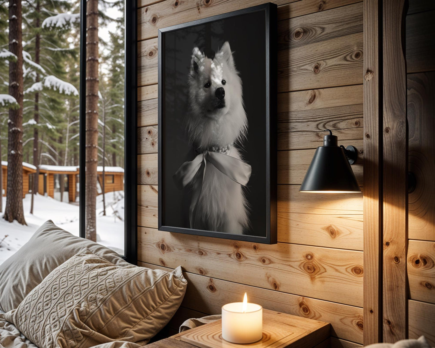 Dog Photography Pet Home Decor | Samoyed Puppy Portrait Print | Black and White wall art print, minimalist black and white poster, modern Scandinavian wall decor, Monohaus