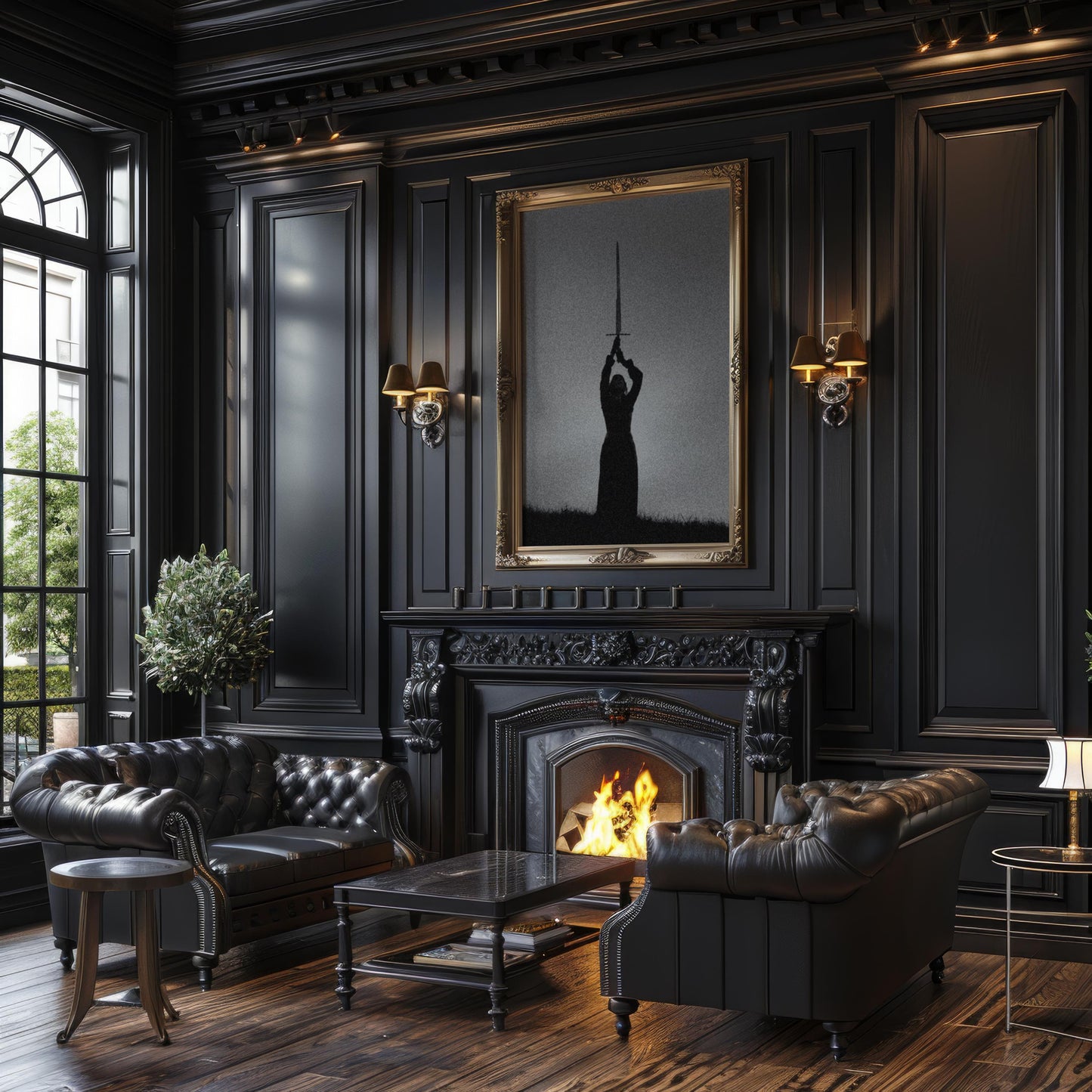 Designer Wall Art | Sword Silhouette Print | Dark Gothic Warrior Art, Fantasy Decor wall art print, minimalist black and white poster, modern Scandinavian wall decor, Monohaus