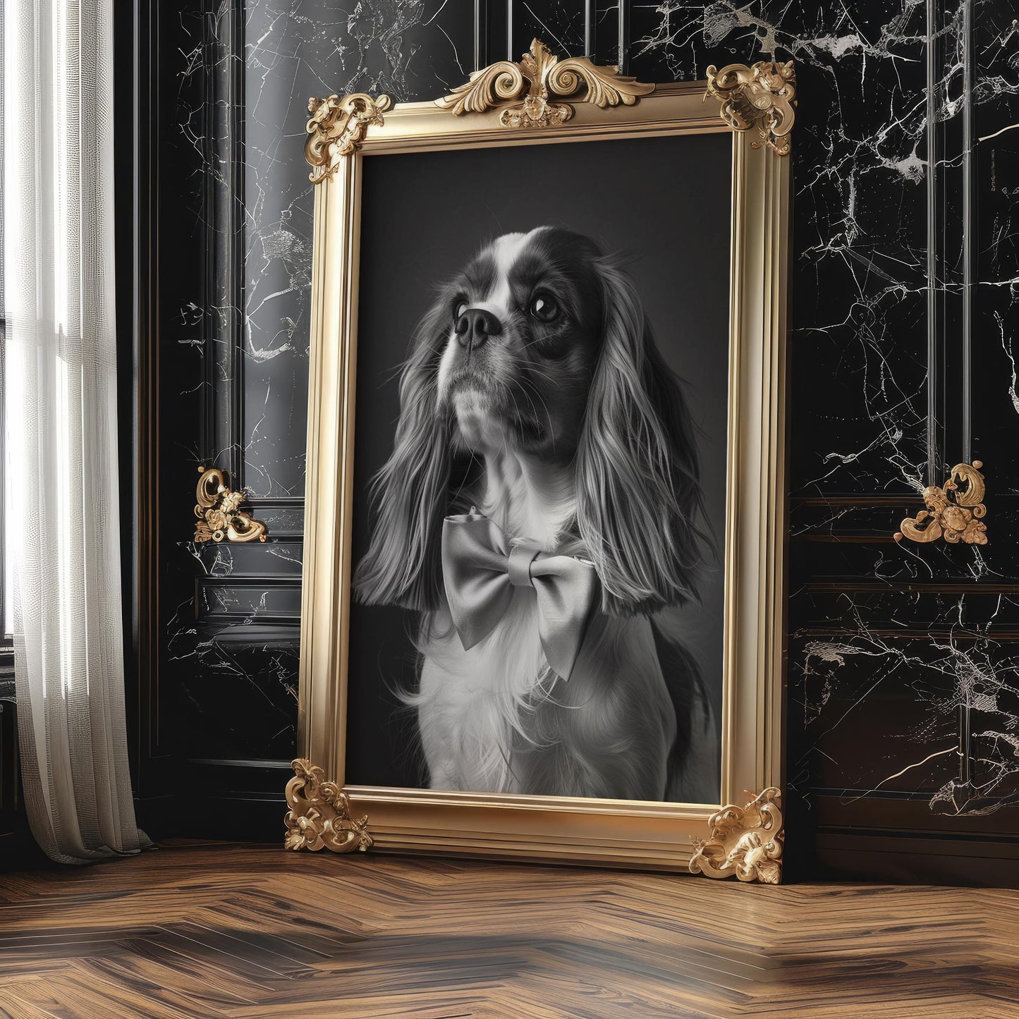 Dog Photography Cavalier Pet Portrait | Black and White Glamour Art Print wall art print, minimalist black and white poster, modern Scandinavian wall decor, Monohaus