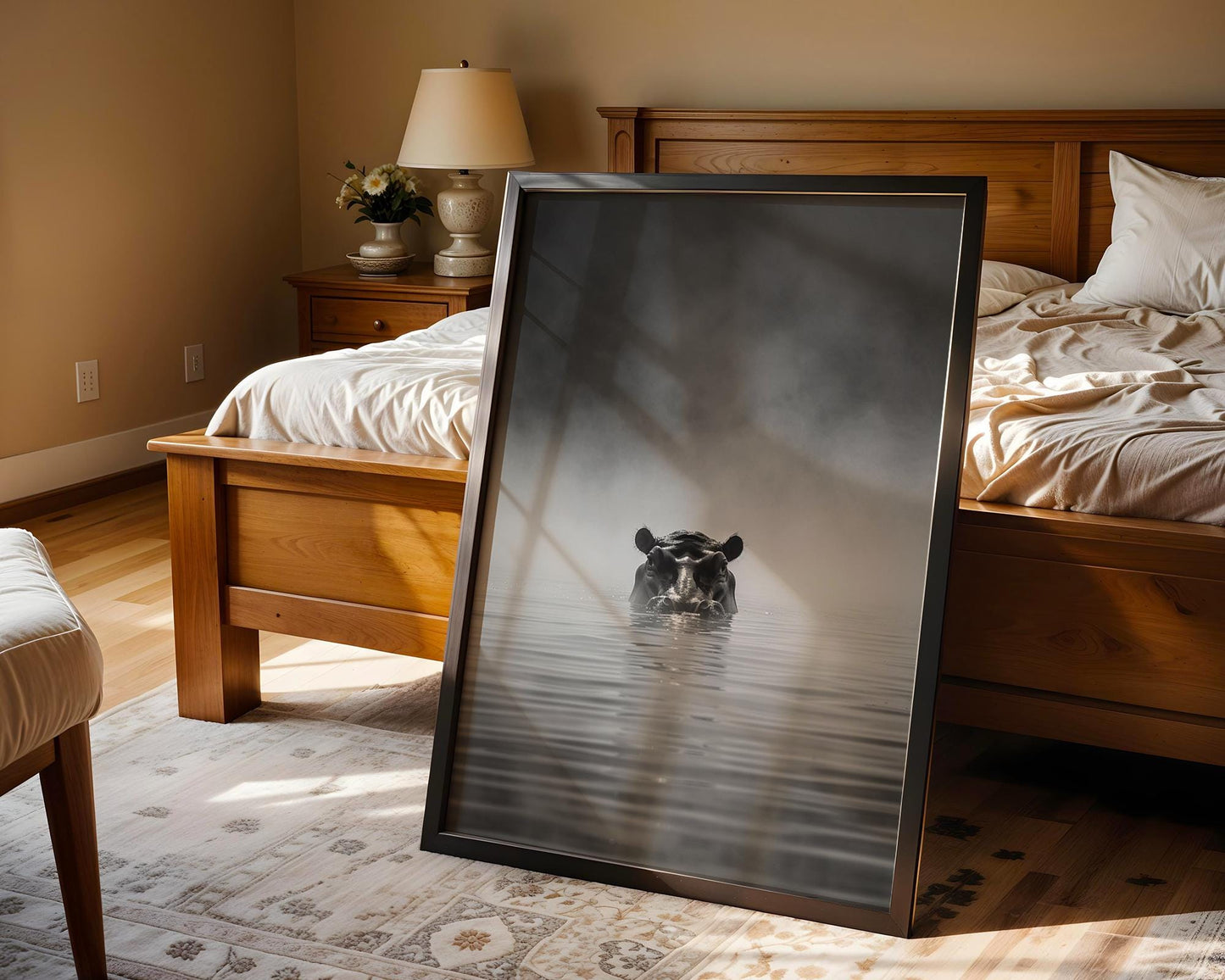 Wildlife Poster | Hippo in Mist Art Print | Minimalist Black & White Photography wall art print, minimalist black and white poster, modern Scandinavian wall decor, Monohaus