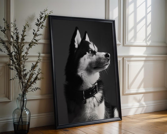 Dog Photography Husky Pet Portrait Print | Black and White Modern Poster wall art print, minimalist black and white poster, modern Scandinavian wall decor, Monohaus