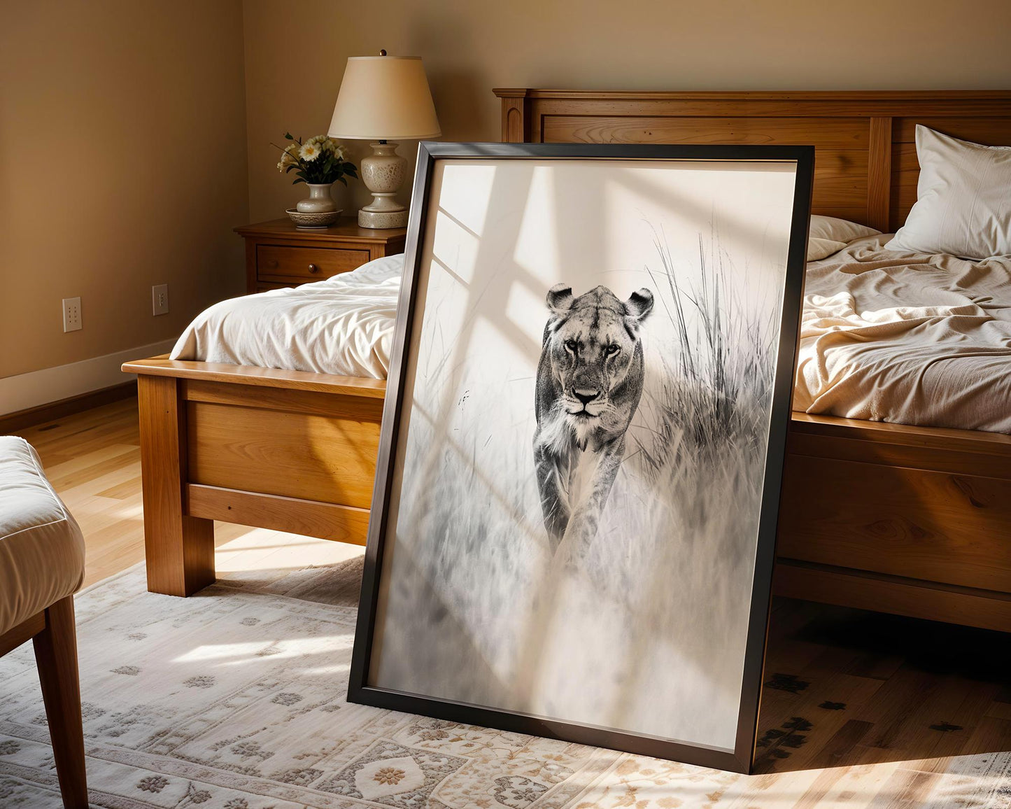 Wildlife Poster | Lioness Safari Print | Black & White  Photography wall art print, minimalist black and white poster, modern Scandinavian wall decor, Monohaus