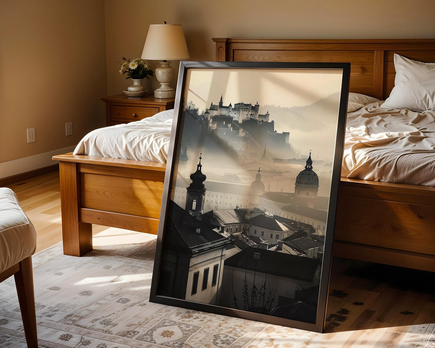 World Landmark | Salzburg Fortress Print | Misty Cityscape Photography, European Wall Art