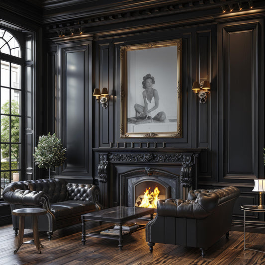 Designer Wall Art | Vintage Glamour Girl Print | Black and White Retro Fashion Photography wall art print, minimalist black and white poster, modern Scandinavian wall decor, Monohaus