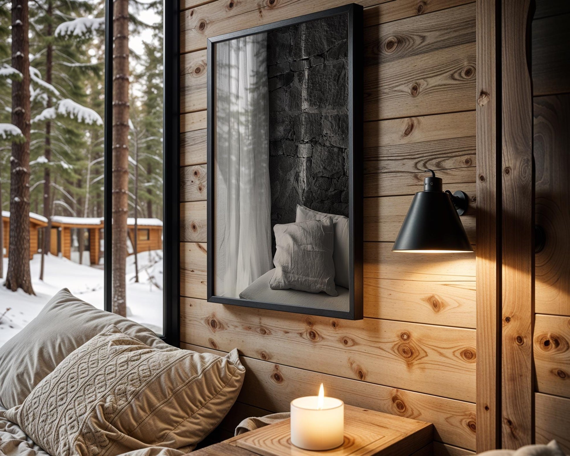 Minimal Wall Art Black and White Interior Print | Linen Pillow, Stone Wall (Digital Download) wall art print, minimalist black and white poster, modern Scandinavian wall decor, Monohaus