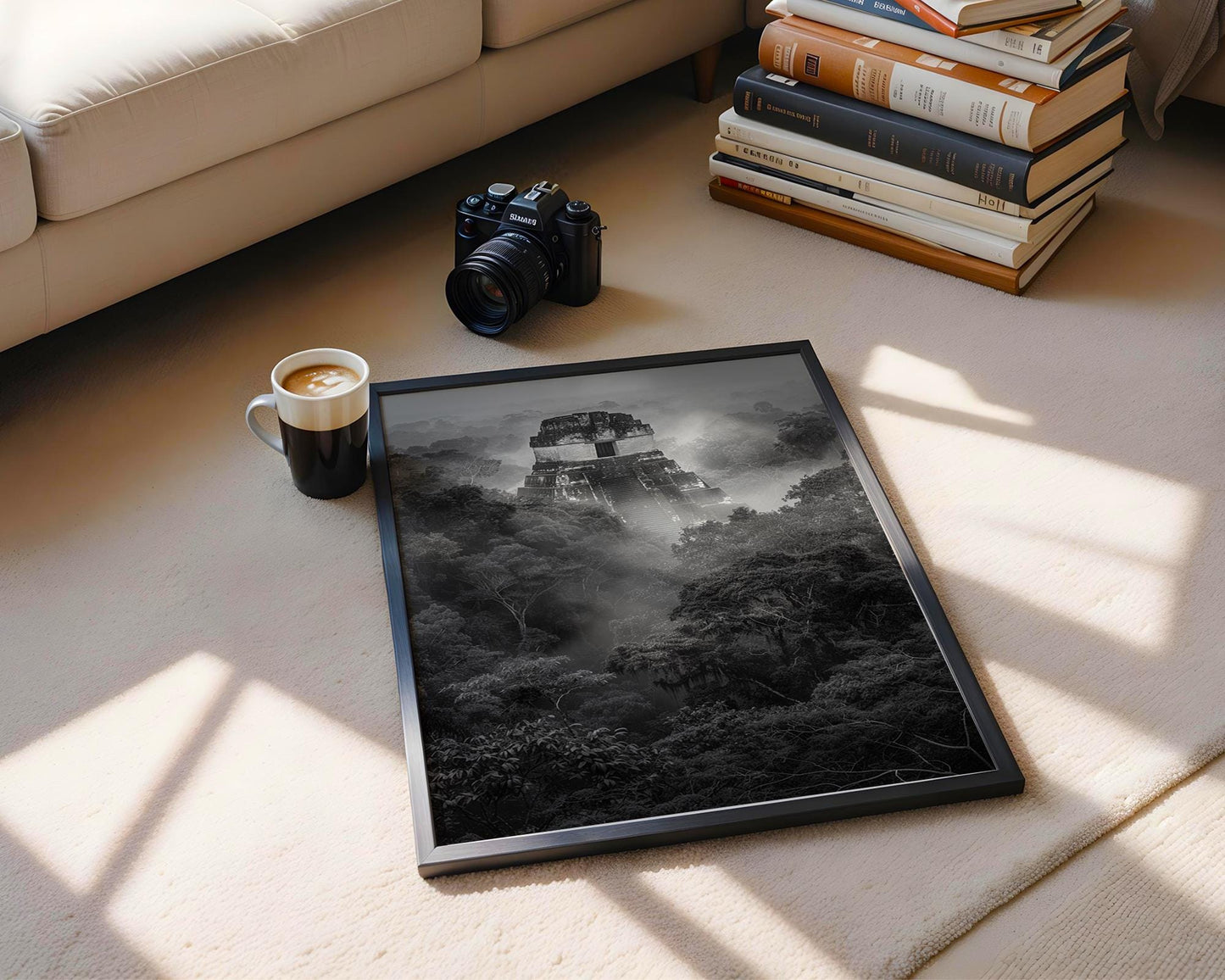 World Landmark | Tikal Temple Black and White Photography | Guatemala Jungle Art Print wall art print, minimalist black and white poster, modern Scandinavian wall decor, Monohaus