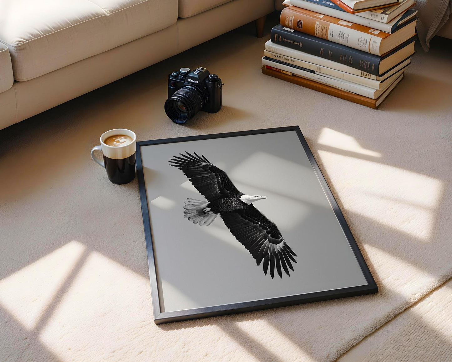 Wildlife Poster | Eagle in Flight Art Print | Black & White Photography, Modern Wall Decor wall art print, minimalist black and white poster, modern Scandinavian wall decor, Monohaus