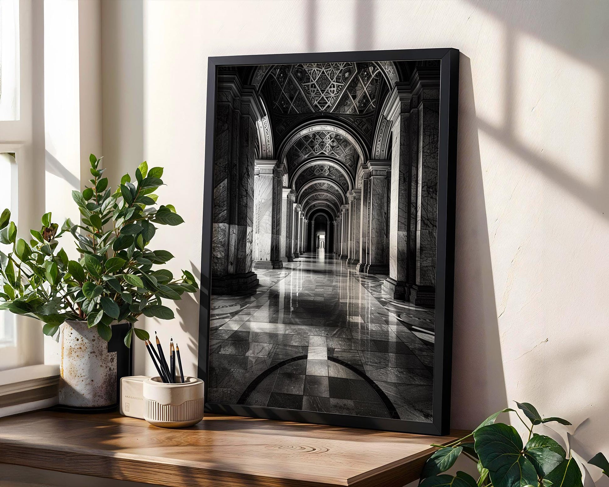 World Landmark | Vienna National Library Print | Grand Hallway Architecture, Luxury Home Decor wall art print, black and white architectural poster, minimalist modern Scandinavian wall decor, Monohaus